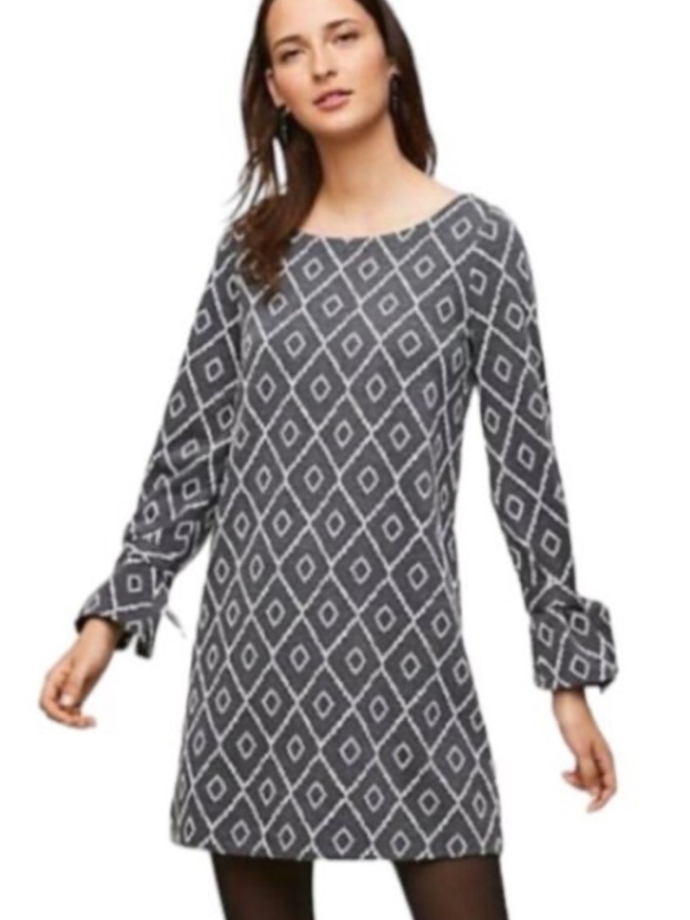 LOFT Tie-Cuff Shift Dress with Diamond Abstract Print Size Large